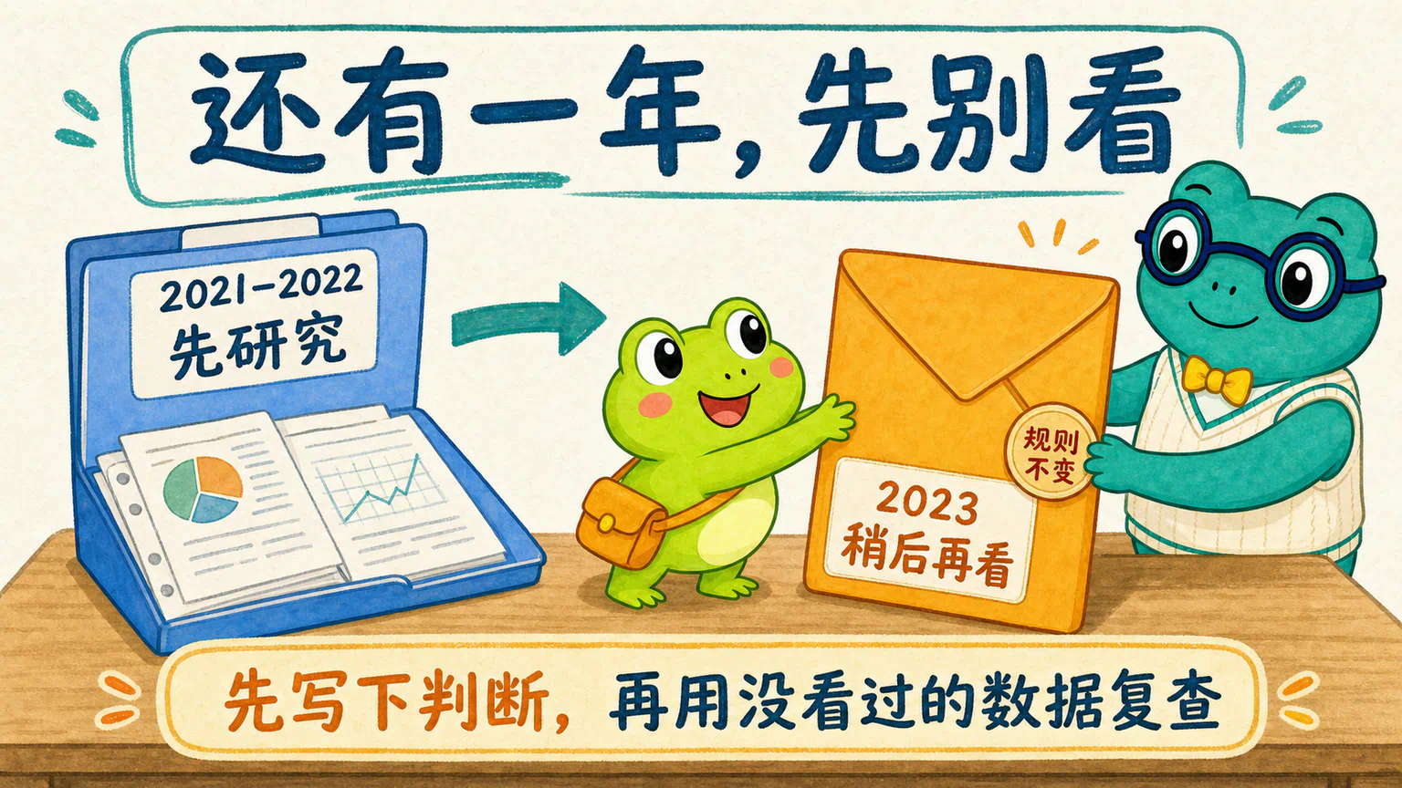 2021 至 2022 年的数据先用于研究,2023 年的数据装进信封,等规则固定后再用于复查。