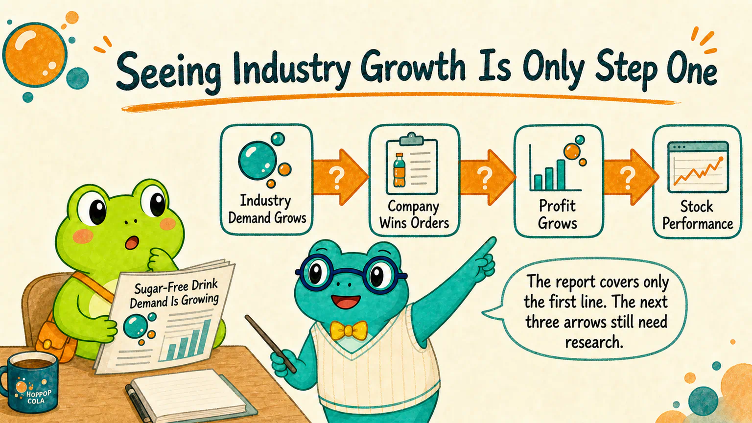 Hoppy turns one industry-growth report into a complete path to a rising stock, while Dr. Hop reminds him that all three arrows still need research.