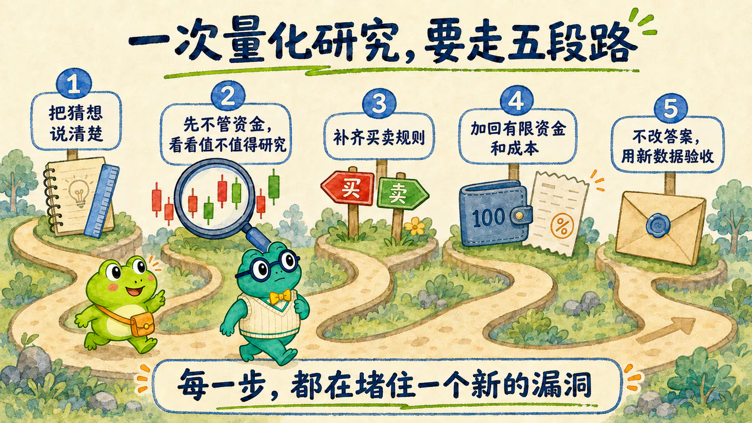 从说清猜想到用新数据验收，一次量化研究要走过五段路。