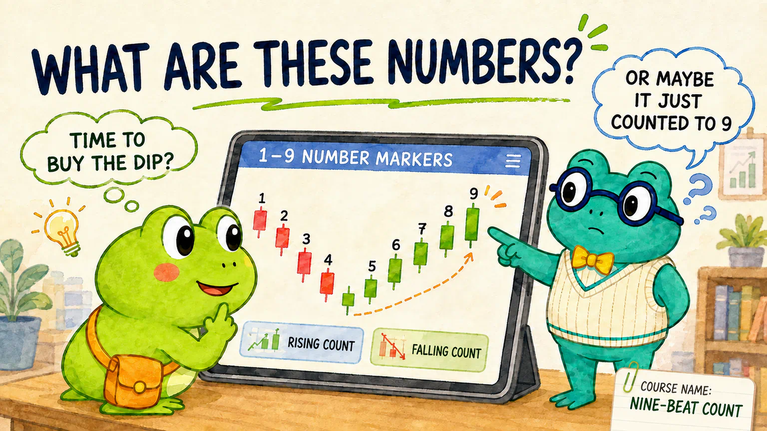 Hoppy discovers the Nine-Beat Count in a stock-market app and wonders whether it marks a chance to buy the dip.