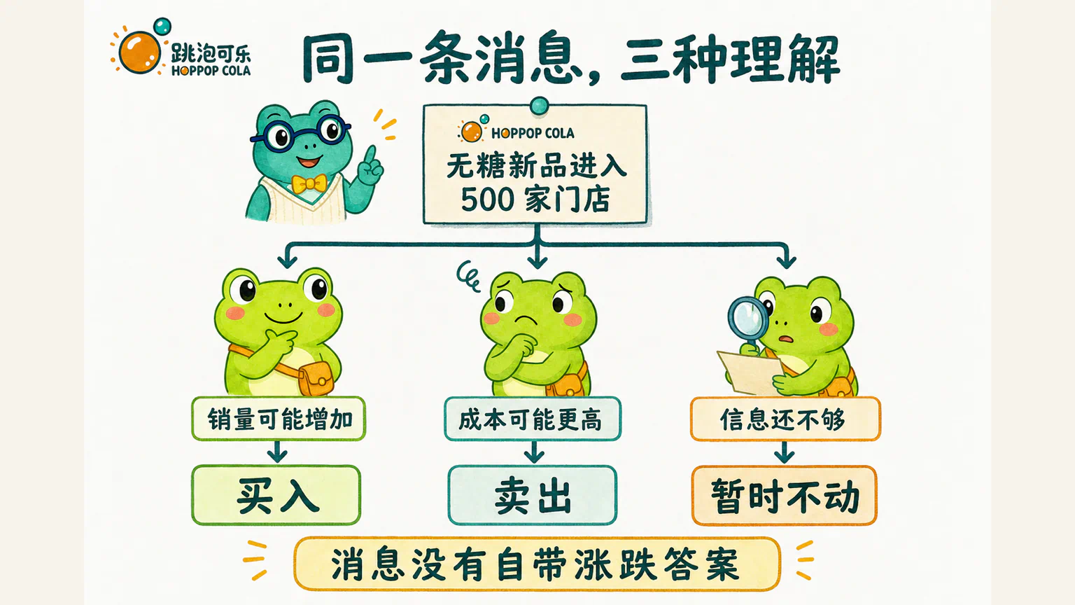同一条无糖新品进入 500 家门店的消息,可以被理解为销量机会、成本压力或信息不足,并产生不同的行动。