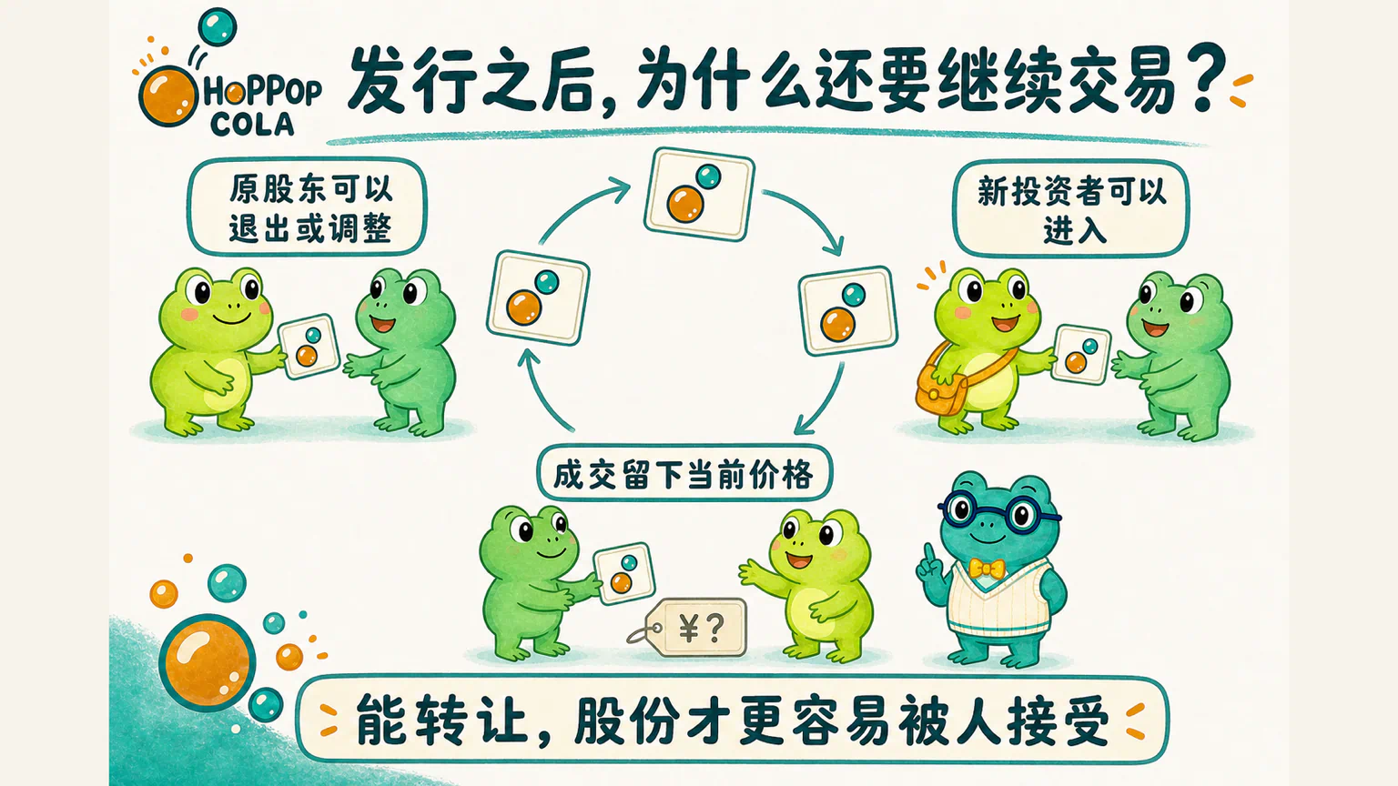 股份可以继续交易,让原来的股东有机会退出或调整,让新的投资者有机会进入,也让市场不断留下当前的成交价格。